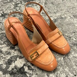 Fendi pink leather and suede slingback block heels